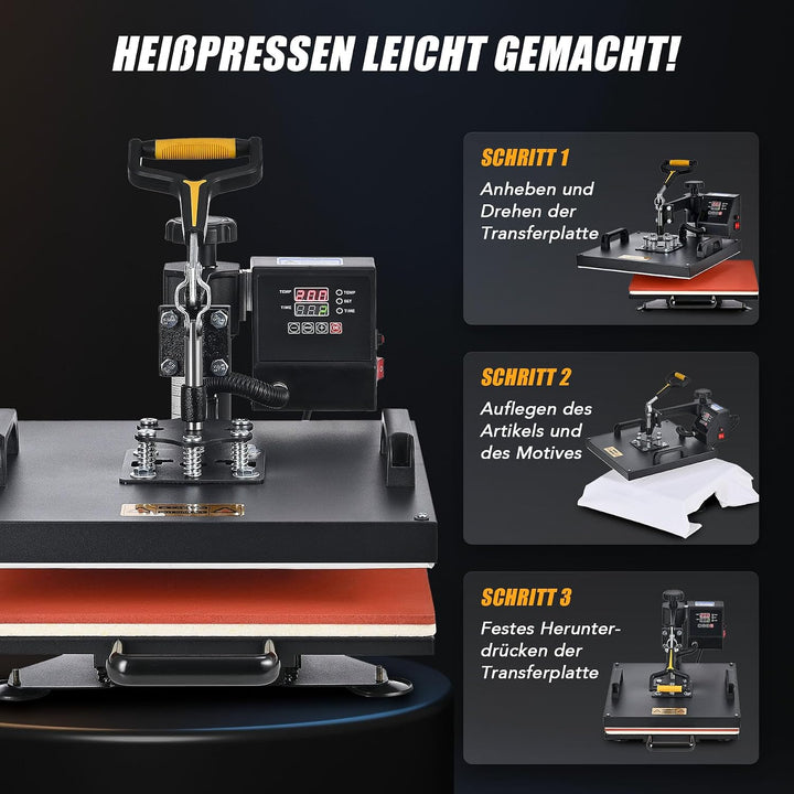 CREWORKS Transferpresse 38x38cm Heisspressmaschine 8-IN-1 Wärmepressmaschine Hitzepresse 360 Grad Sc
