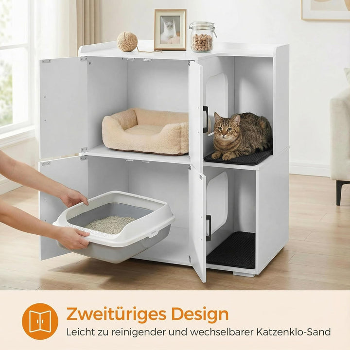 Katzenklo Schrank für 2 Katzen, Katzentoilette Schrank Zweistöckiger, Katzenklo Haus, Katzenhöhle Ho