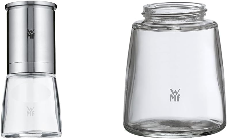 WMF De Luxe Salz und Pfeffermühle, unbefüllt, Cromargan Edelstahl Glas, Keramikmahlwerk, Mühle für S