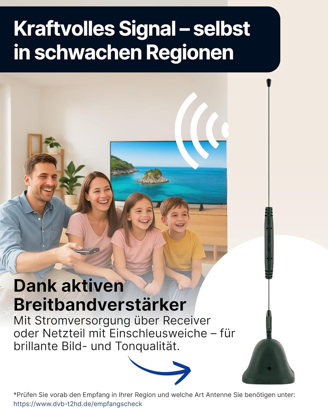 SCHWAIGER 20303 DVB-T2 Zimmerantenne passiv digital Empfänger Verstärker Antenne Indoor HD Empfang L