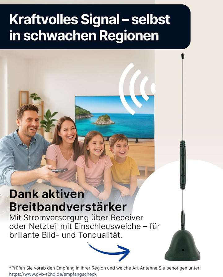 SCHWAIGER 20303 DVB-T2 Zimmerantenne passiv digital Empfänger Verstärker Antenne Indoor HD Empfang L