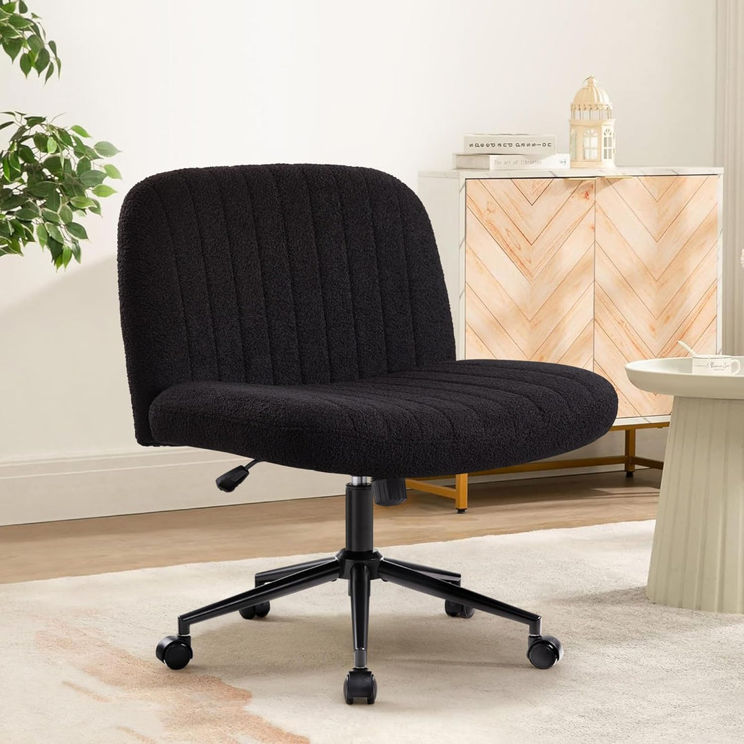 IWMH Bürostuhl ohne Armlehnen,Höhenverstellbar Drehstuhl mit Rollen,Schreibtischstuhl mit Teddy Stof