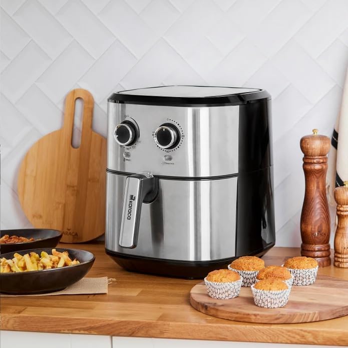 Karaca Multifry Inox 1700W Doppelfritteuse 5,5 Liter XL, Öl verspritzt, grossen Behälter, Geruchsneu