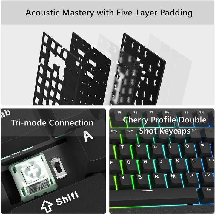 LQXQ SK75 75% Aluminium Wireless Mechanical Tastatur ANSI US, Pre-lubed POM Switches RGB Creamy Gami