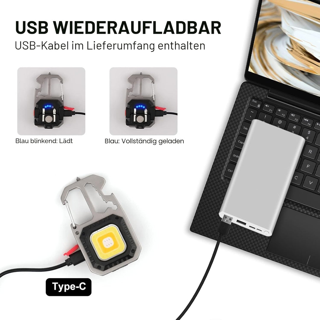 T-SUN Tragbare Mini LED Arbeitsleuchte Schlüsselanhänger Taschenlampe 7 Modi 800 Lumen Wiederaufladb