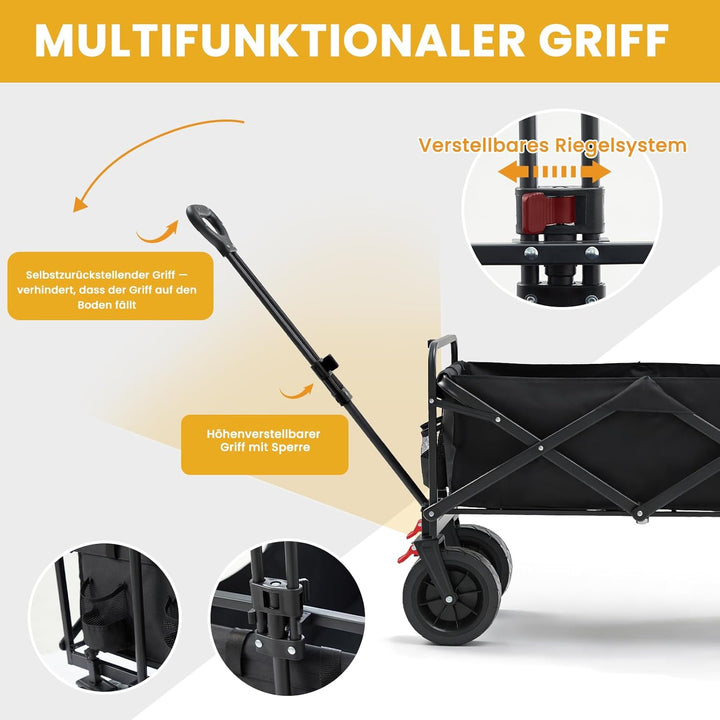 Palawano Bollerwagen Faltbar 150L – Transportwagen mit Rollen, Schwerlast Campingwagen für Festival,