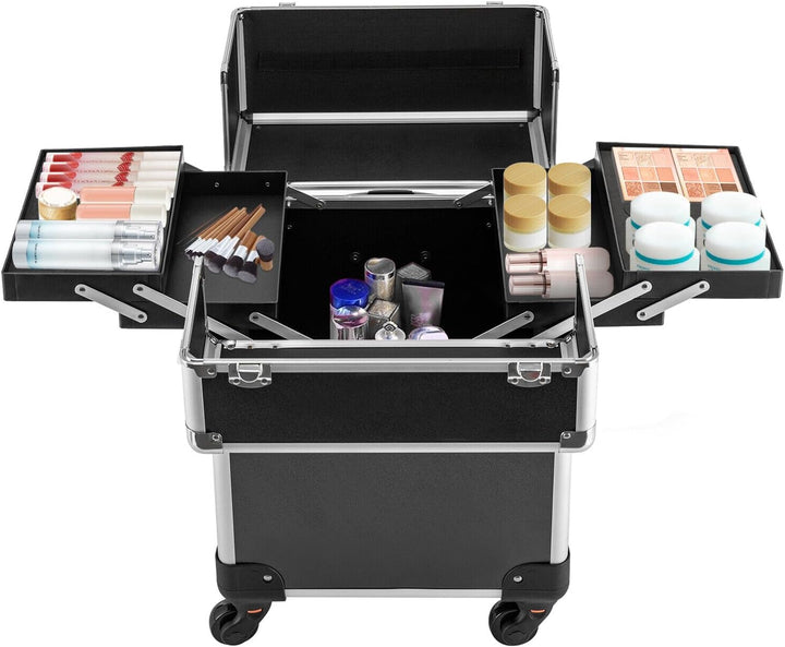 Kosmetikkoffer Trolley, Alu Trolley, 4-in-1 Schminkkoffer, Friseurkoffer, abschliessbar, Make-up Kof