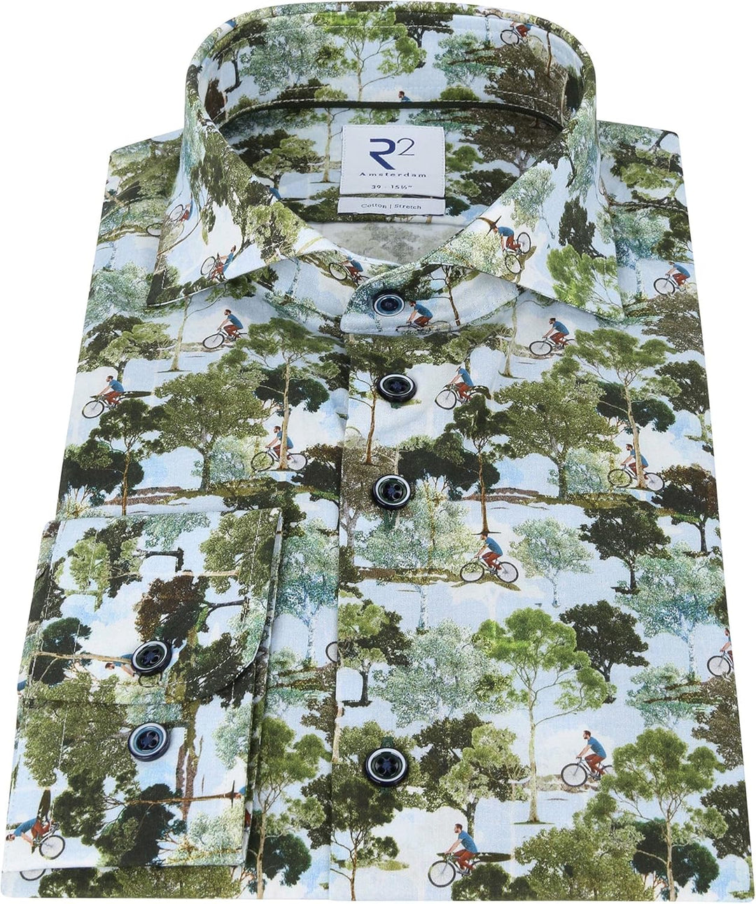 R2 Amsterdam Herren Business Hemd Langarm mit Landschafts-Alloverprint, Multicolour