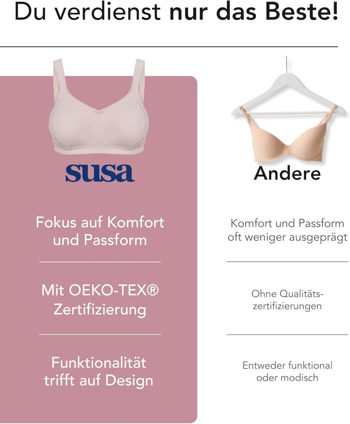 SUSA BH ohne Bügel I Minimizer BH mit seitlich am Cup angebrachter Spitze I Bügelloser BH mit breite