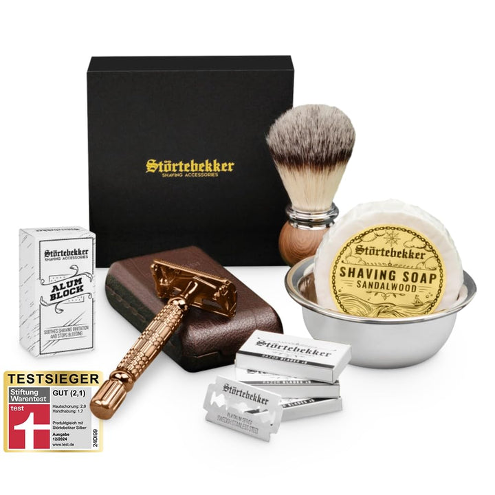 Störtebekker® Premium Rasierhobel Set für Herren im handgefertigten Lederetui - mit Rasierpinsel, Ra