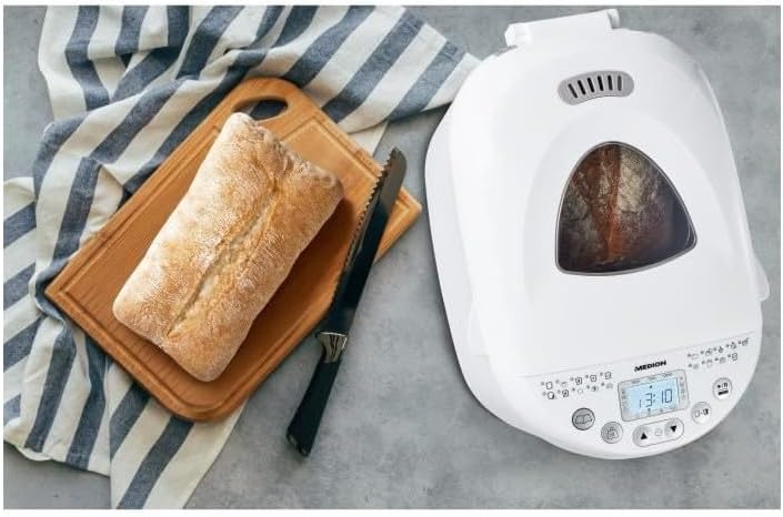 MEDION Brotbackautomat (Brotbackmaschine, 550 Watt, bis zu 1000g, 19 Backprogramme, 3 Bräunungsgrade