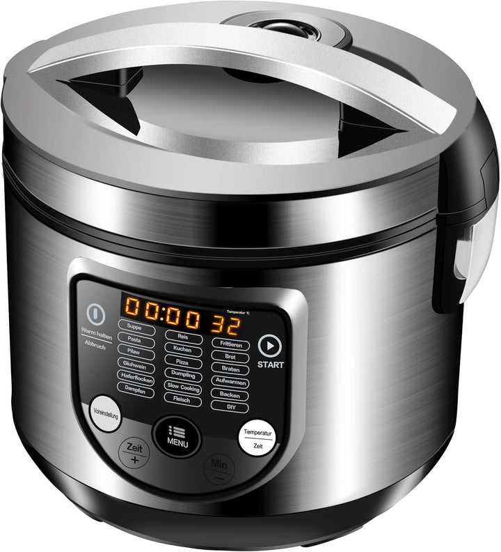 18in1 Multikocher Schongarer | 900 Watt | 5 Liter | Reiskocher | Dampfgarer | Speisewärmer | Sautier