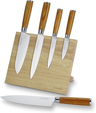 Echtwerk Damastmesser Set 6 Teilig, Holz, Silber, 21,5 x 12,5 x 35,7 cm, 6-Einheiten(5 Messer + Mess
