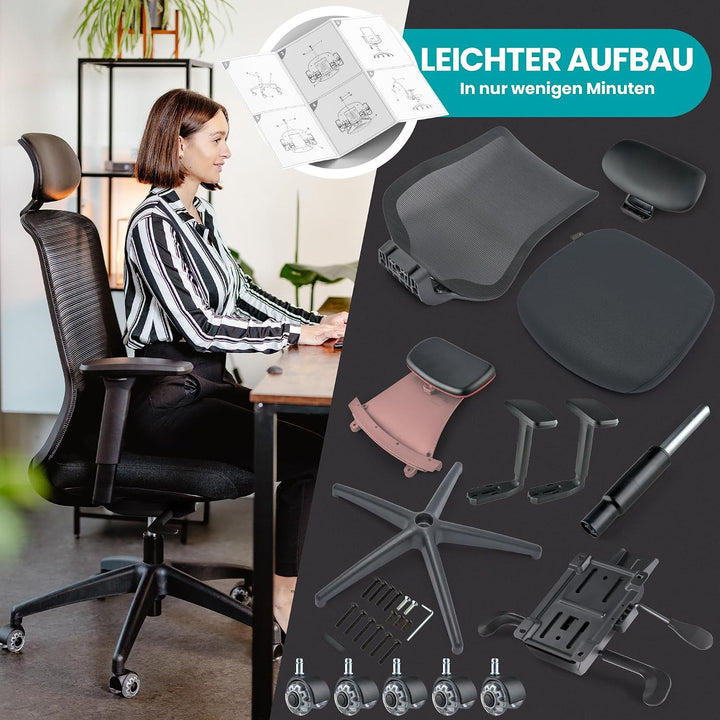 SCHEKKA® Bürostuhl Ergonomisch Testsieger - Besonders individuell Einstellbarer Schreibtischstuhl mi