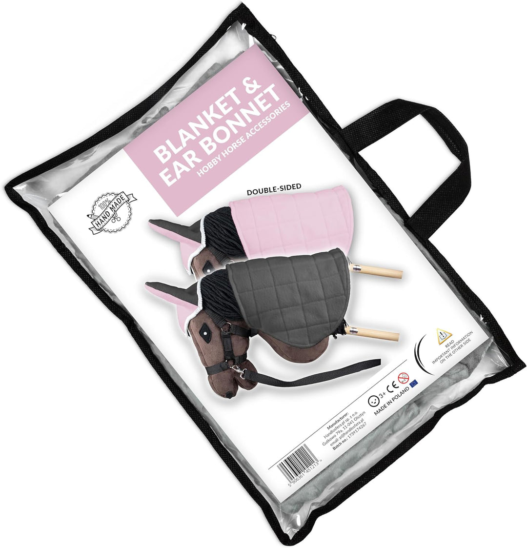 SKIPPI Wendbare Decke und Fliegenhaube für Hobby Horse – Rosa und Graue, Hobby Horse Zubehör, Zweifa
