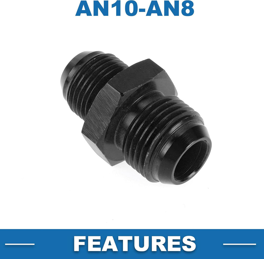 A ABSOPRO Male Flare Reducer Adapter AN10-AN8 Kraftstoffleitung Verbinder | Schwarz, Aluminium, Elox