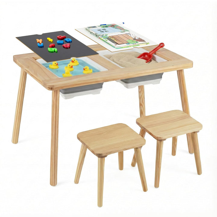 COSTWAY 6 in 1 Kinder Spieltisch, sensorisch Tisch mit doppelseitigen Tischplatte & 2 faltbaren Behä