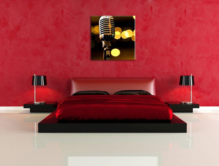 Altes Retro Mikrofon, Format: 70x70 auf Leinwand, XXL riesige Bilder fertig gerahmt mit Keilrahmen,