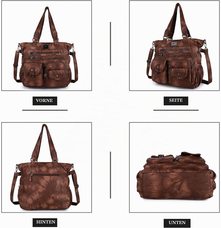 Angel Kiss Handtasche Damen Schultertasche Multifunktionale Umhängetaschen Gewaschenes Veganes Leder