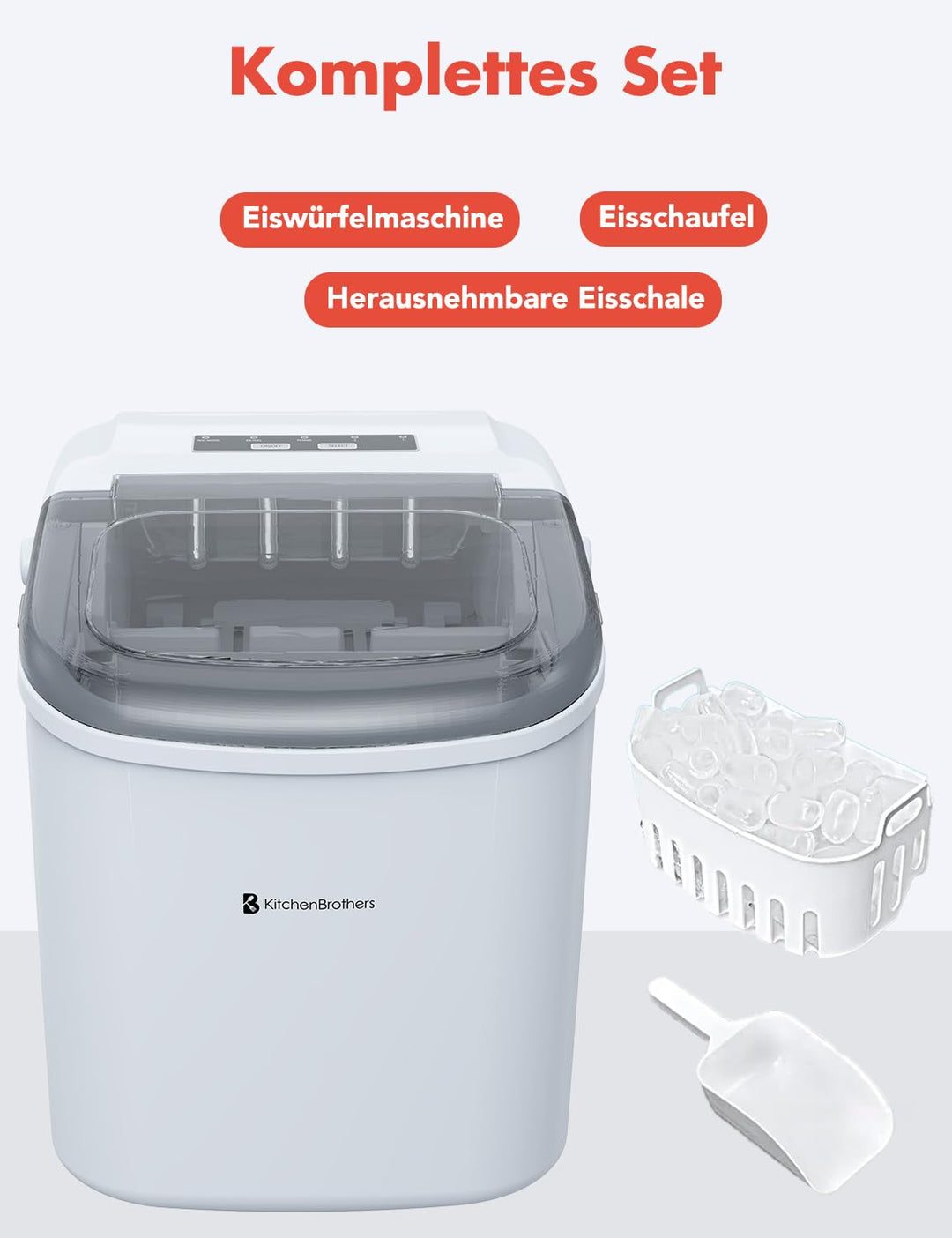 KitchenBrothers Eiswürfelmaschine Klein - Crushed Ice Maschine - Eiswürfel Maschine, Würfel - Ice Cu