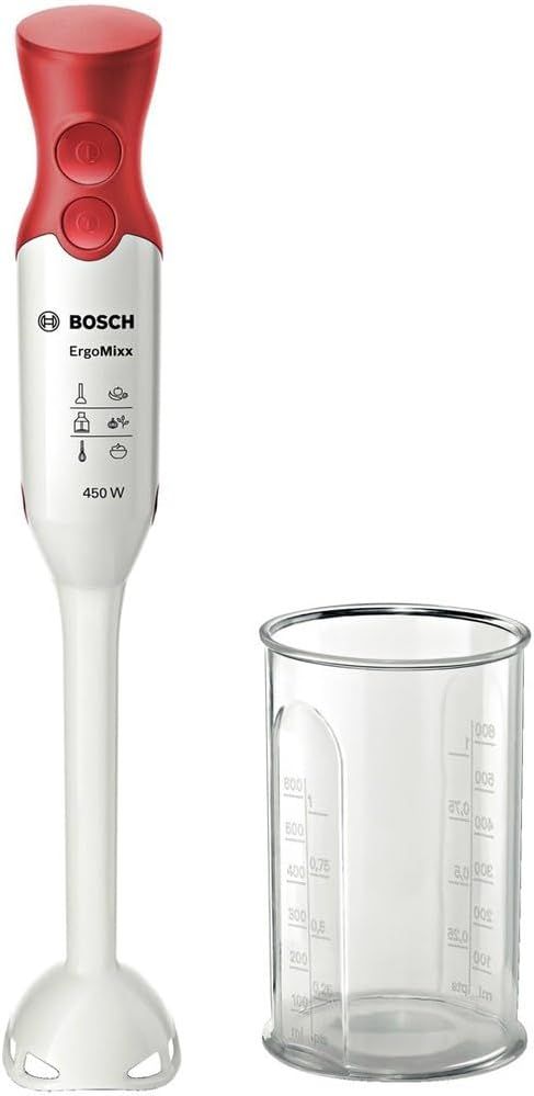 Bosch Hausgeräte MSM64010 ergonomischer Stabmixer mit Kunststoff-Mixfuss mit QuattroBlade, 450 Watt