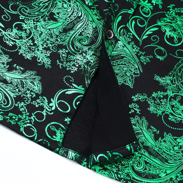 Allthemen Herren Jacquard Hemd Langarm Satin Freizeithemd Paisley Herrenhemd für Party Hochzeit XS G