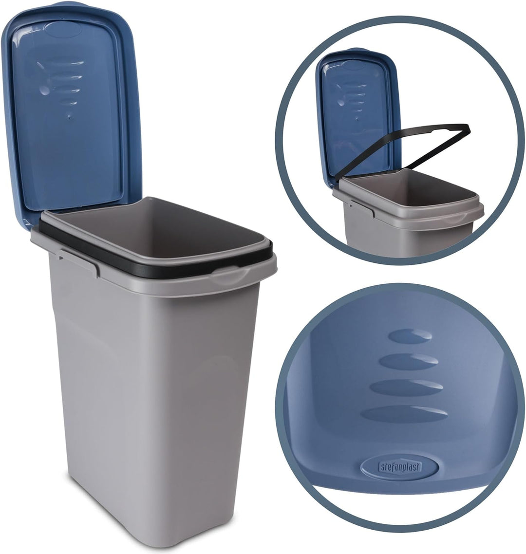 2x 25L Mülleimer gelb blau, Mülleimer Küche, Mülleimer 2 Fächer, Mülltrennsystem, Mülltonne, Abfalle