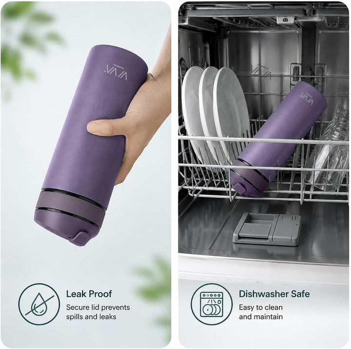 VIVA Recharge Thermobecher to go, Edelstahl, Tee-Sieb, 0,46 l, Violett | Doppelwandig isolierter Ede