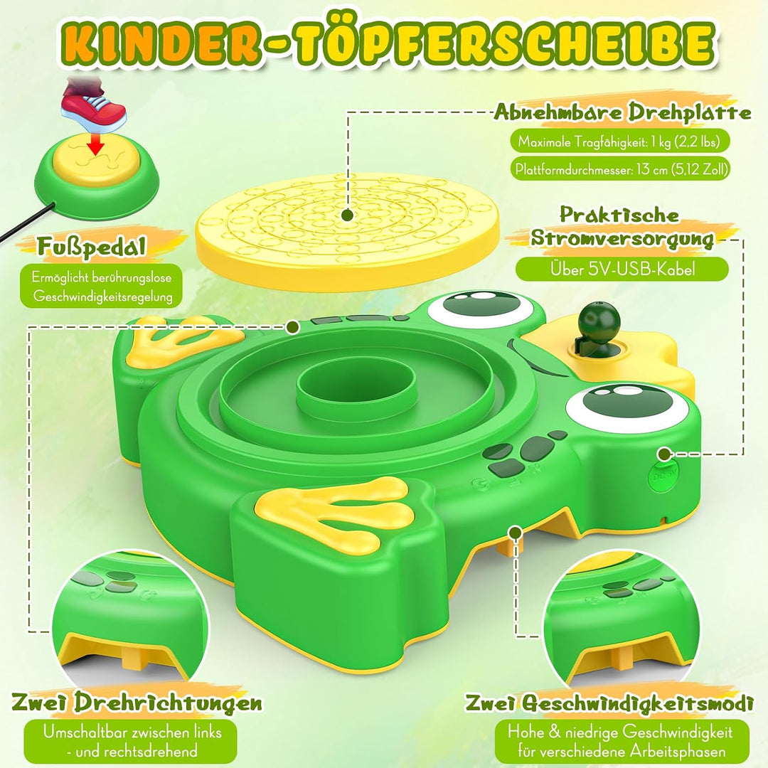 Naxudcoo Töpferscheibe für Kinder: Bastelset Kinder ab 6 Jahren, Komplettes Kreativset mit Ton, Farb