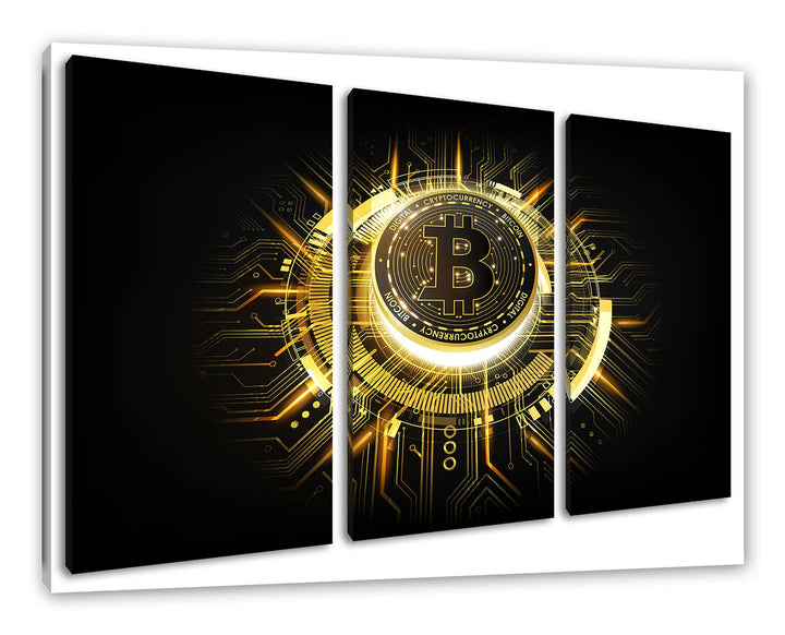 strahlender Bitcoin BTCals Leinwandbild 3 teilig | Grösse: 120x80 cm | Wandbild | Kunstdruck | ferti