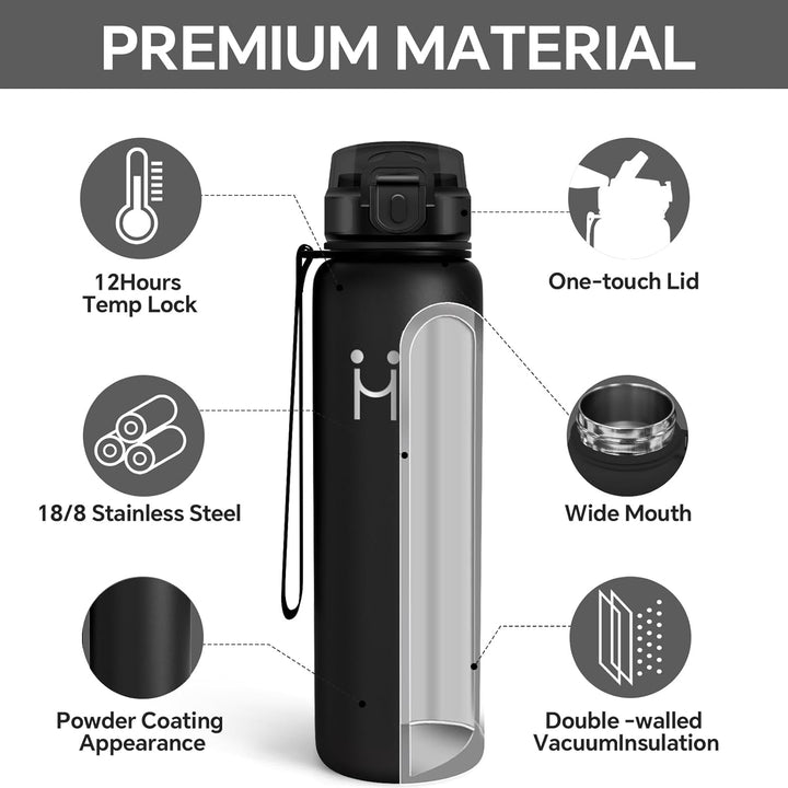 Trinkflasche Edelstahl - Sportflasche 1 liter - Trinkflasche mit Strohhalm - 100% Auslaufsichere - T