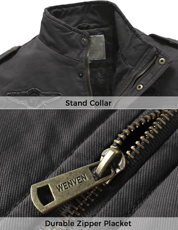 WenVen Herren Klassisch übergangsjacke Winter Warme Jacke Lässige Outdoor Winddichter Mäntel Verdick