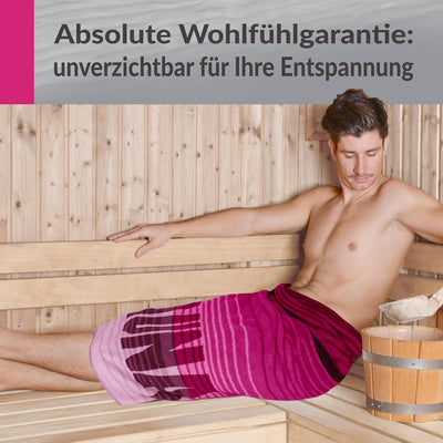 Lashuma Saunatuch Oslo, Streifen Rosa bis Weinrot, Hochwertiges Saunaliegetuch, Riesen Badehandtuch,