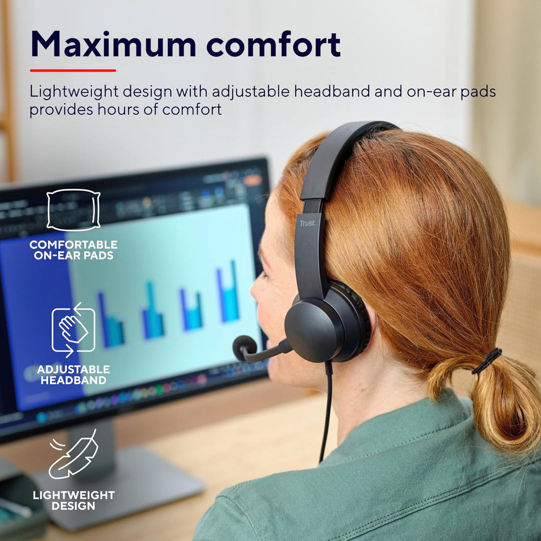 Trust Ayda PC Headset mit Mikrofon On-Ear 3.5mm, Leichtes Design, Verstellbarer Kopfbügel, Kopfhörer