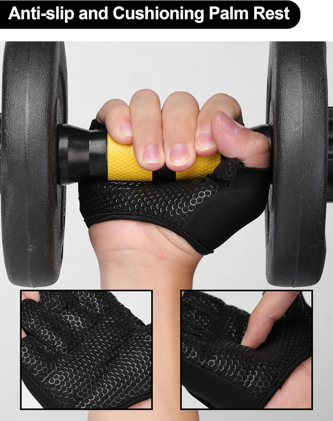 KUTOOK Mini Fitnesshandschuhe Herren/Damen 3mm XRD Gepolstert rutschfeste Halb Handschuhe für Gym Pu