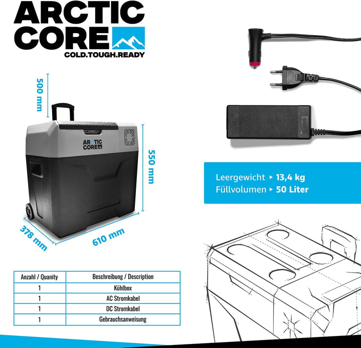 Belko® ArcticCore Kompressor Kühlbox – elektrische Kühl- & Gefrierbox DC 12/24V & AC 100–240V – grau