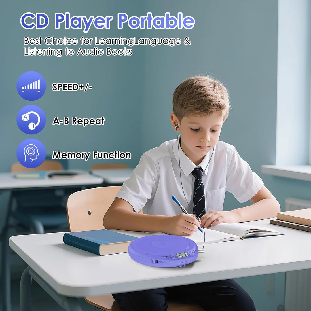 Gueray CD Player Tragbar Kinder Tragbarer CD-Player fürs Auto Discman mit Kopfhörer LCD-Display Unte