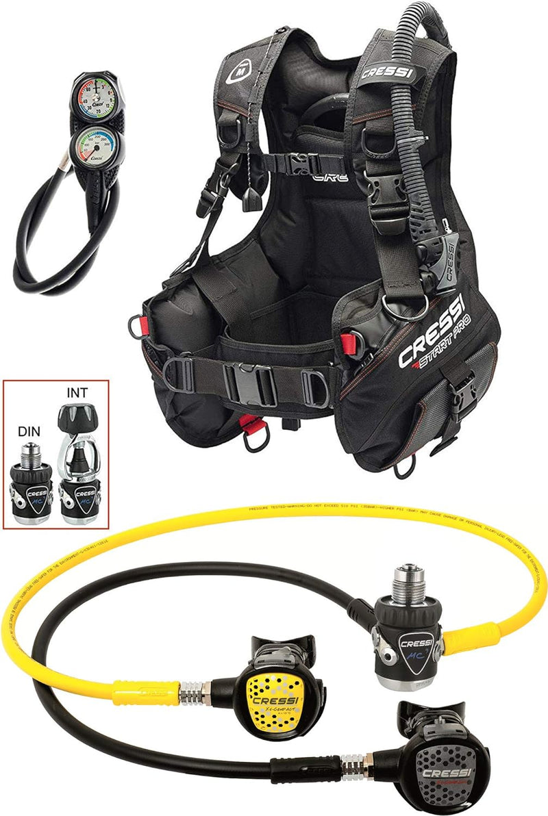 Cressi Start Pro Scuba Set-Din Tauch Diving XS Schwarz, XS Schwarz