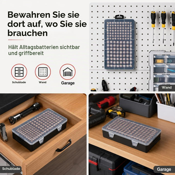 Xuerdon Batterie Aufbewahrungsbox, Batterie Box für 134 Stk. AA &amp; AAA Batterien, Tragbare Garage-Org
