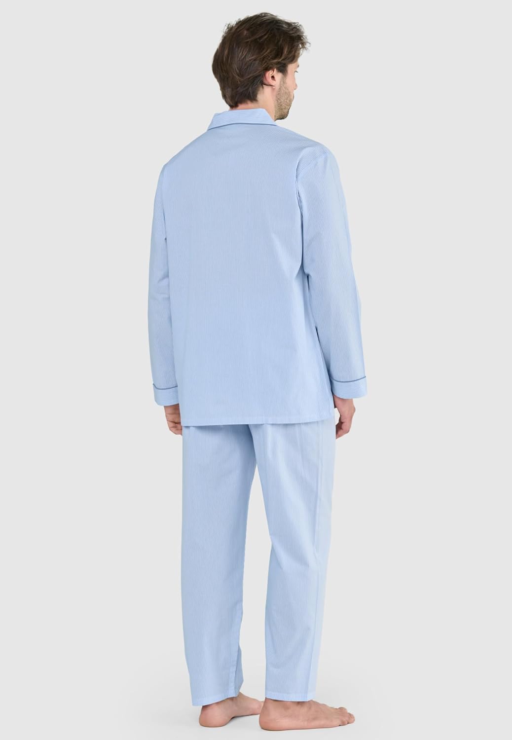 El Búho Nocturno Schlafanzug Herren Lang Baumwolle Pyjama Für Herren Klassisch Revers Knopfjacke Kar