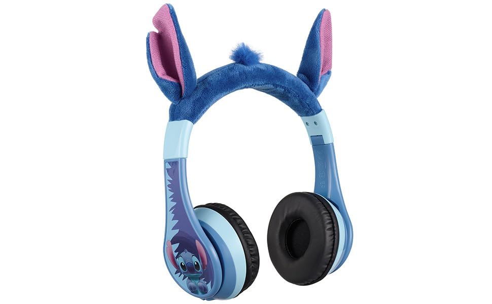 ekids Disney Stitch Bluetooth-Kopfhörer, kabellose Kopfhörer mit Mikrofon, inklusive AUX-Kabel, Laut