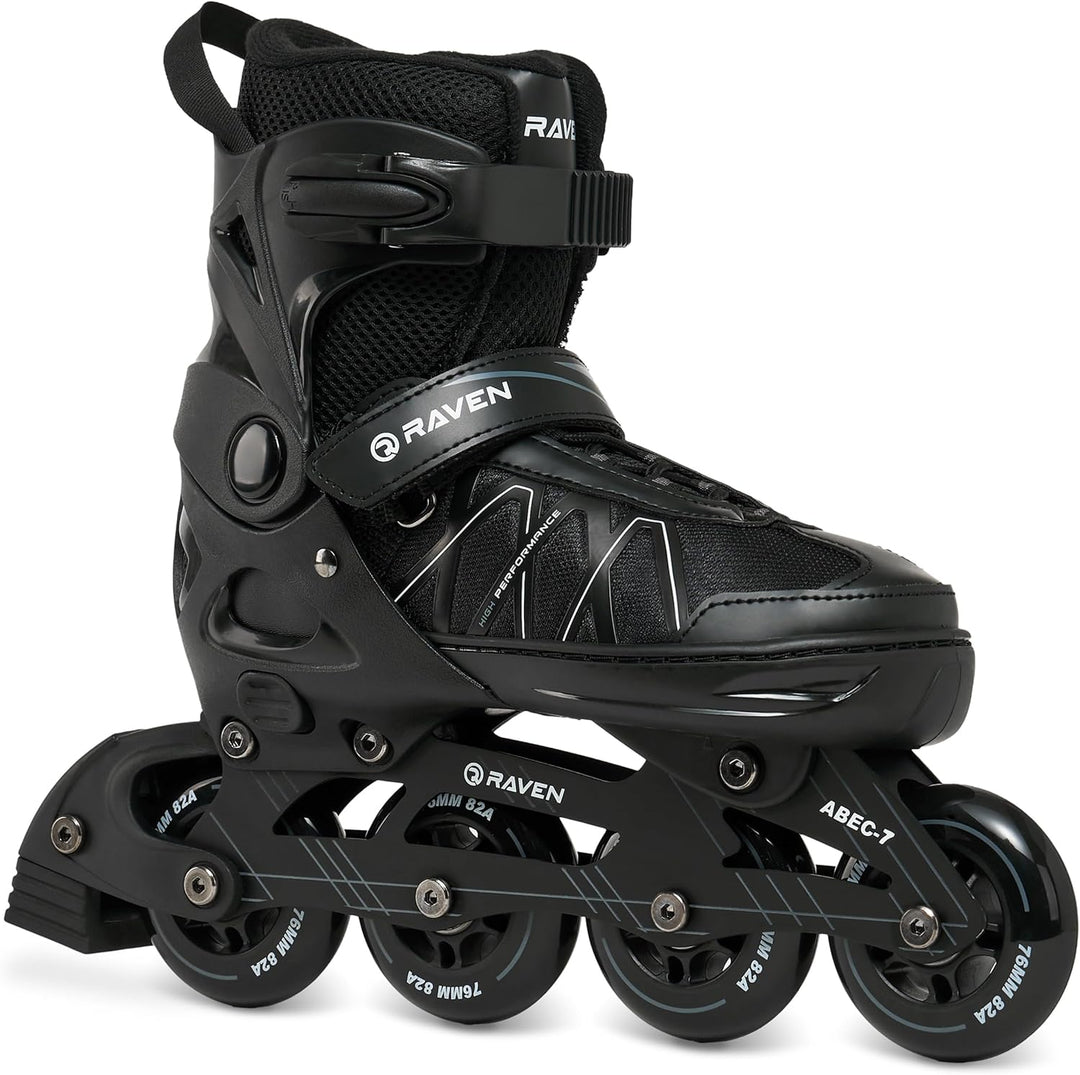 RAVEN Expert Inline Skates Inliner für Kinder und Erwachsene verstellbar 43-46 (28-30,5cm) Schwarz,