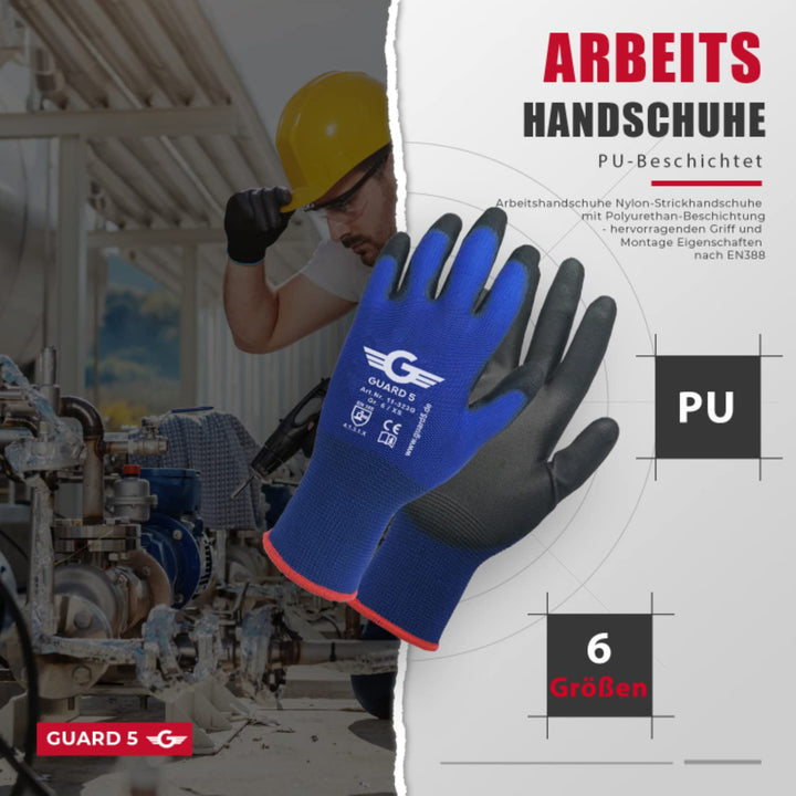 GUARD 5 - Arbeitshandschuhe - 24 Paar/Gr.8 - Damen & Herren Gartenhandschuhe - blaue Nylon-Handschuh
