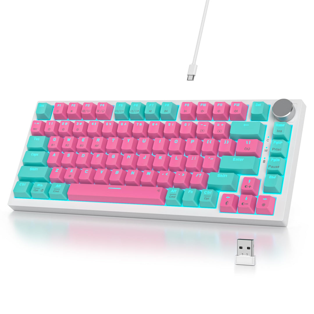 SbocKeeb Mechanische Tastatur Kabellos 75% mit Knopf, TKL Gaming Tastatur 75 Prozent Amerikanische Q