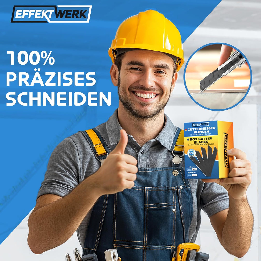 EffektWerk Cuttermesser-Klingen (Schwarz, 360er-Pack), 18-mm-Ersatzklingen für Allzweckmesser, robus