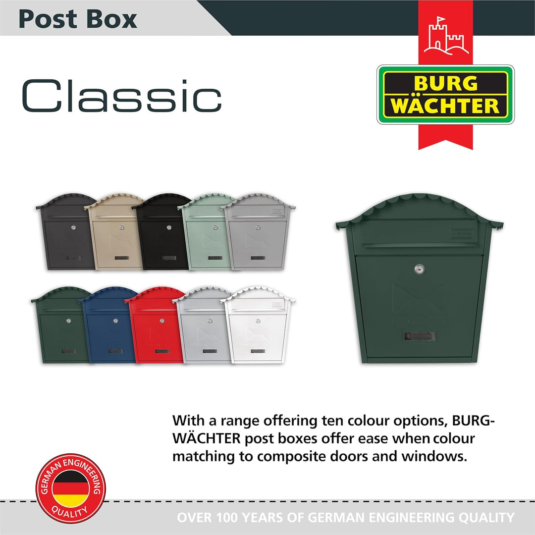 Burg-Wächter Classic Post Box Green Klassischer Briefkasten, grün, MB01G, 36x37x13cm, Grün