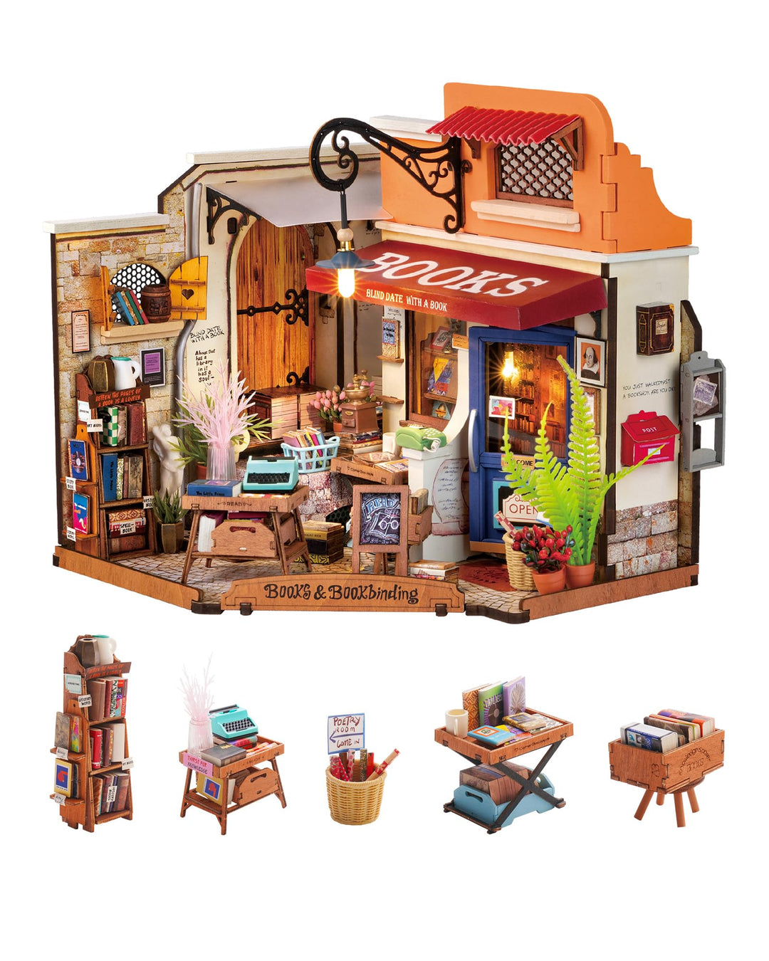 Rolife Puppenhaus Ecke Buchhandlung DIY Miniaturhaus Bausatz Puppenhaus Holzmodellbausatz mit Möbeln