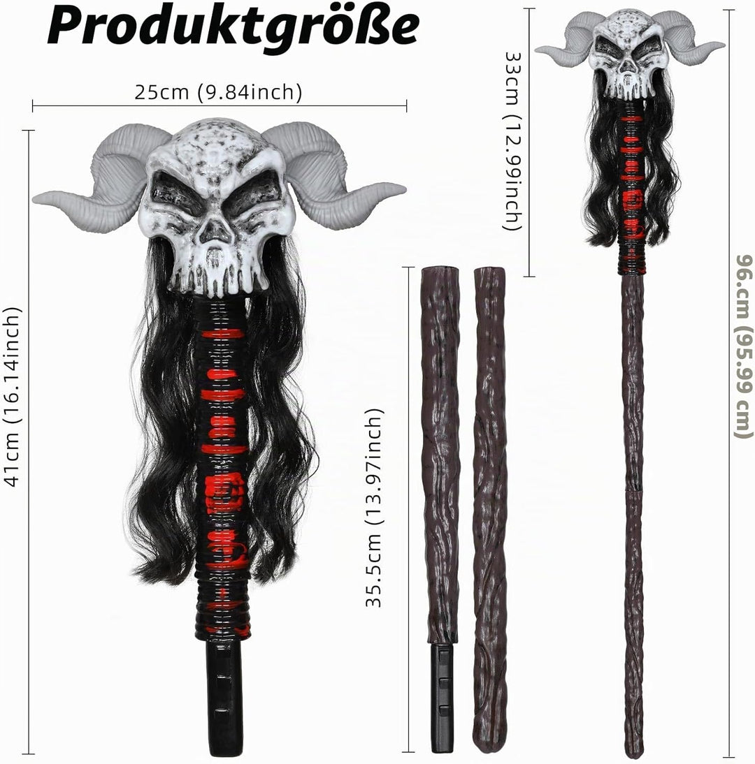 Spinosaurus 96,5 cm Halloween Zauberer Staff Voodoo-Schädelstab Böses Schaf Horn Ältere Zauberstab G