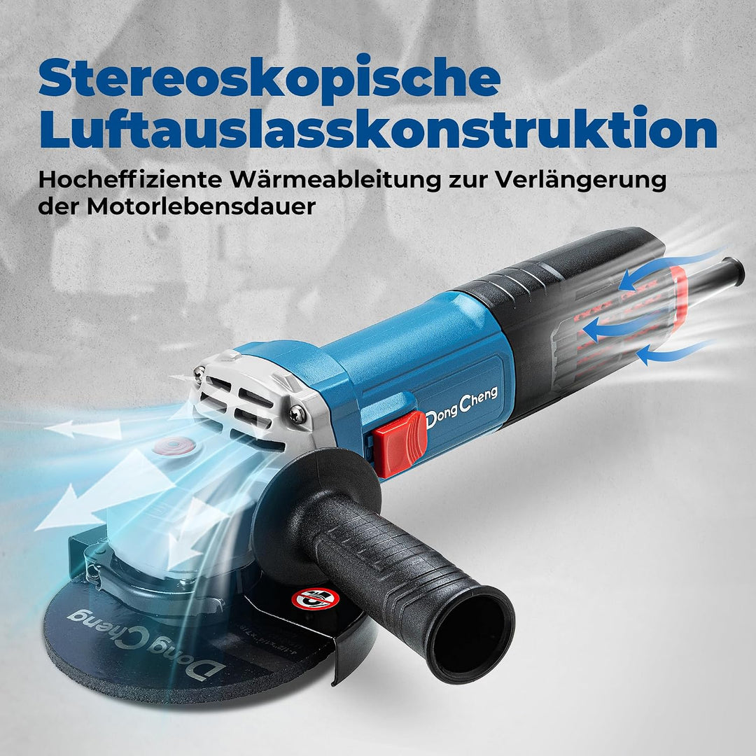 DongCheng Winkelschleifer 1100W, 125mm, Leerlaufdrehzahl:11.800min-1, Schnellverschlussabdeckung, Zu