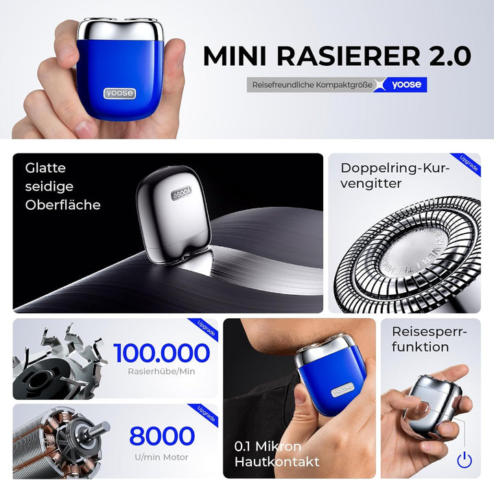 yoose Rasierer Herren Elektrisch, Tragbarer Rasierer Herren (Nass/Trocken), IPX7 wasserdicht mit USB